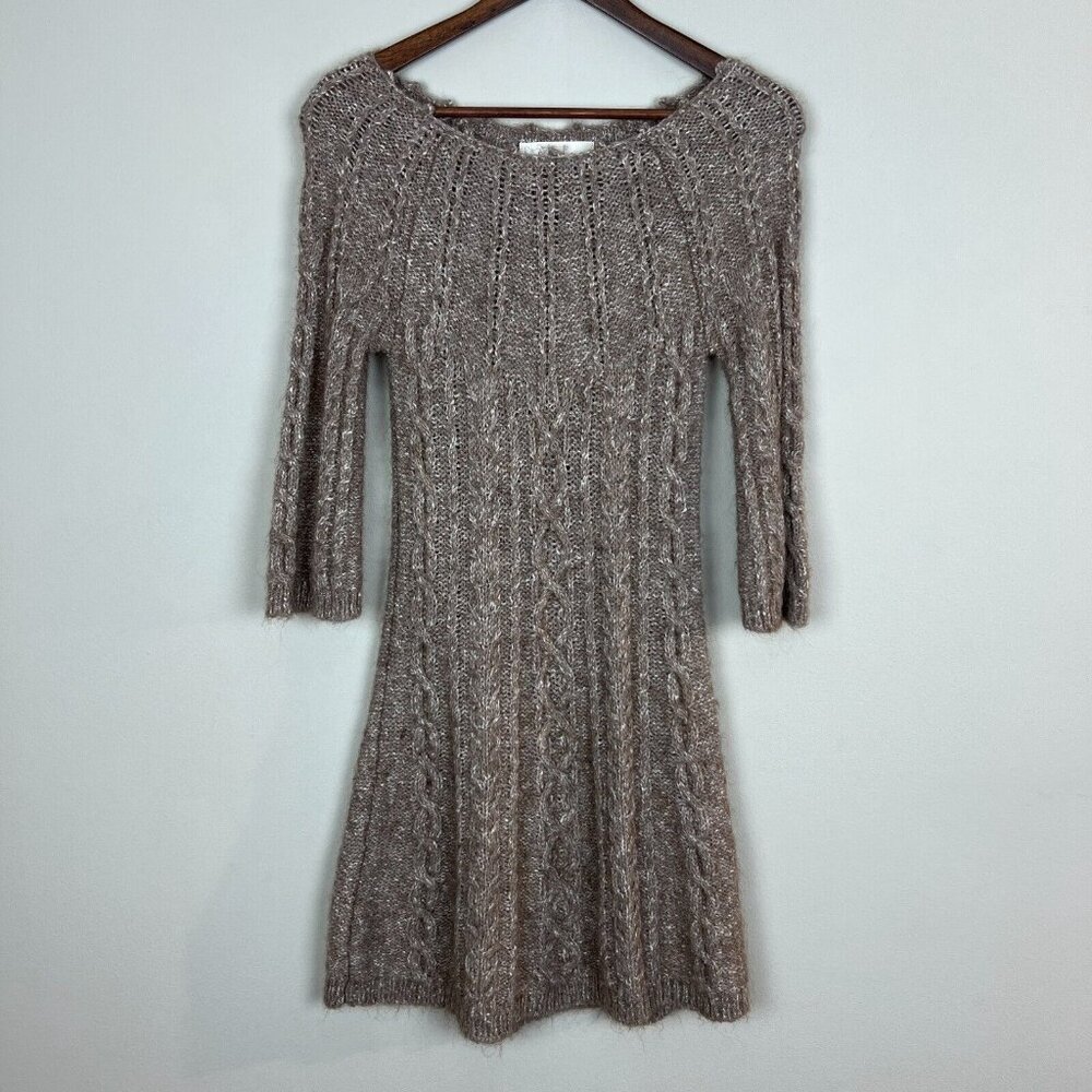 Between Me & You Sweater Dress Small A-Line Open Knit 3/4 Sleeve‎ Wool Alpaca S